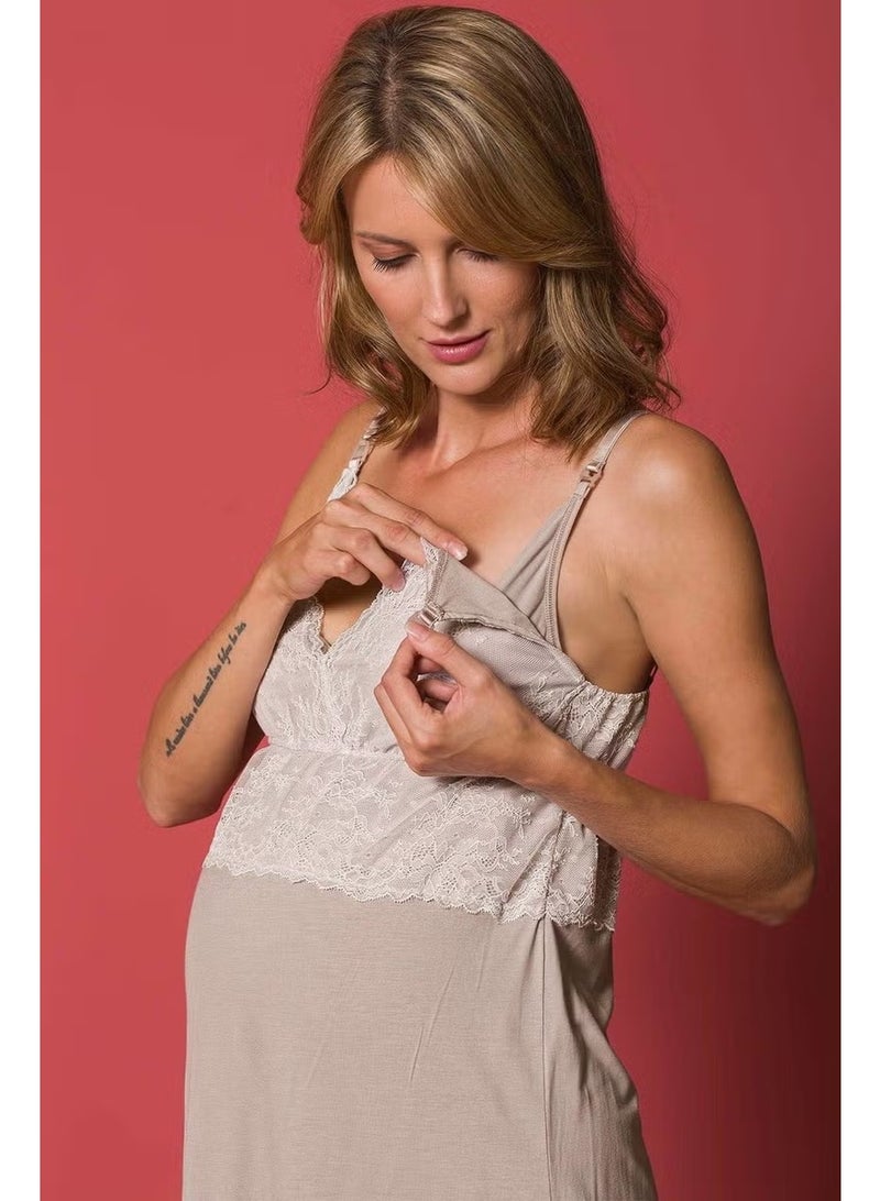 Monamise 18196 Pregnant Postpartum Pajamas Set - Mink - Image 2